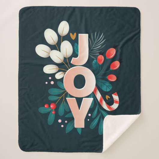 私たちは喜び、クリスマスキャンディーケーン&葉 シェルパブランケット (正面)