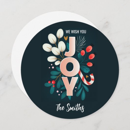 私たちは喜び、クリスマスキャンディーケーン&葉 シーズンカード (正面/裏面)