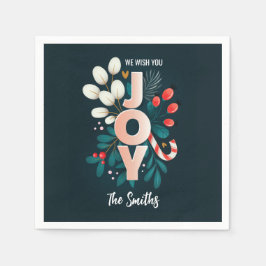 私たちは喜び、クリスマスキャンディーケーン&葉 スタンダードカクテルナプキン