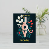 私たちは喜び、クリスマスキャンディーケーン&葉 箔シーズンポストカード (立ち正面)