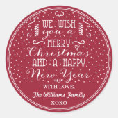 私たちは喜ぶクリスマスと幸せな新年を願う! ラウンドシール (正面)