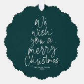 私たちは喜ぶクリスマスグリーンの一枚の写真を願う オーナメントカード (正面)
