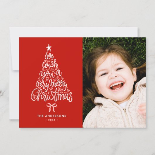 私たちは喜ぶクリスマスツリーの名前と写真 シーズンカード (正面)