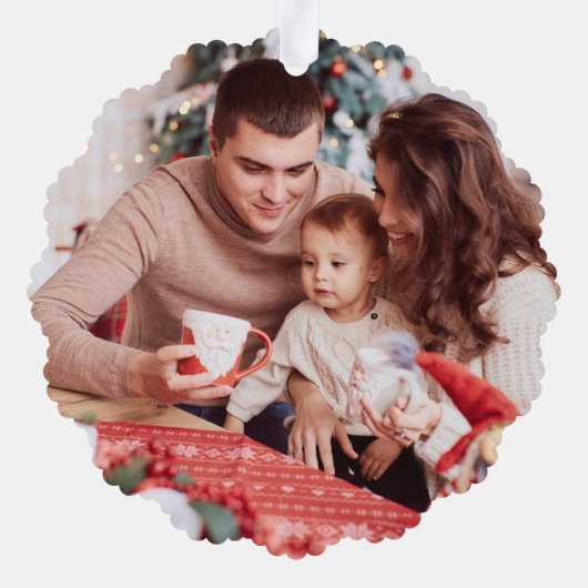 私たちは喜ぶクリスマスフォイル可愛い写真を望む オーナメントカード (裏面)