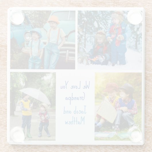 私たちは大好きよグランドパグランドキッズ写真コラージュ ガラスコースター (裏面)