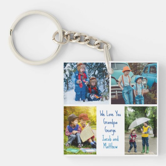 私たちは大好きよグランドパグランドキッズ写真コラージュ キーホルダー (正面)