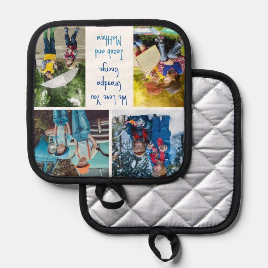 私たちは大好きよグランドパグランドキッズ写真コラージュ 鍋敷き (正面/裏面)