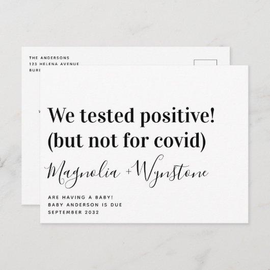 私たちは妊娠前向き発表をおもしろいテストした 案内ポストカード (正面/裏面)