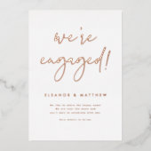 私たちは婚約したレタリングフォト婚約バラ金ゴールド 箔招待状 (正面)