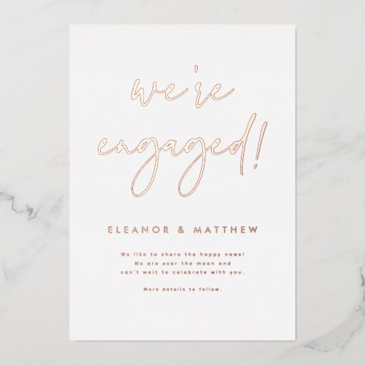 私たちは婚約したレタリングフォト婚約バラ金ゴールド 箔招待状 (正面)