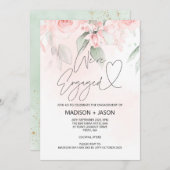 私たちは婚約した婚約パーティピンクフローラ金ゴールド 招待状 (正面/裏面)