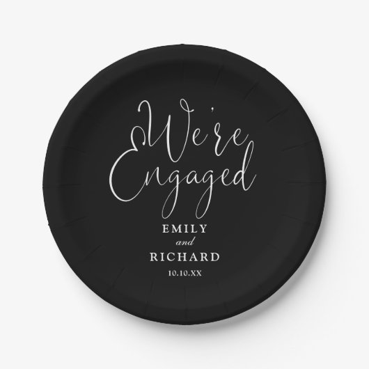 私たちは婚約した婚約パーティ白黒 ペーパープレート (正面)