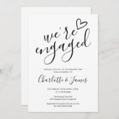 私たちは婚約した婚約パーティ白黒 招待状 (正面/裏面)