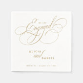 私たちは婚約した金ゴールド婚約パーティ スタンダードカクテルナプキン (正面)