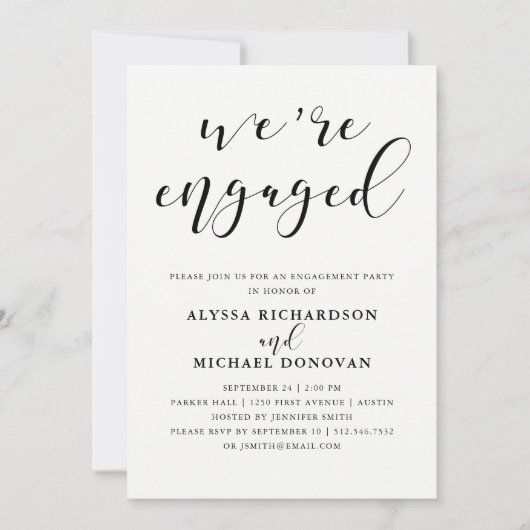 私たちは婚約した | ロマンモダンティック婚約パーティ 招待状 (正面)