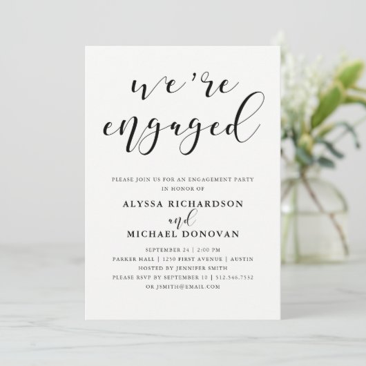 私たちは婚約した | ロマンモダンティック婚約パーティ 招待状 (スタンド正面)