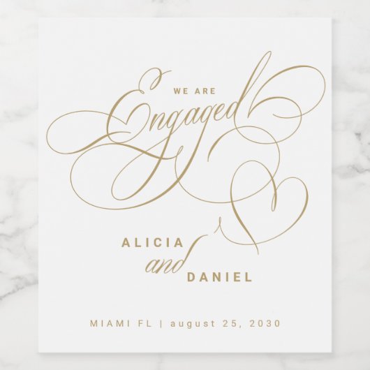 私たちは婚約しました ゴールドの婚約パーティー ワインラベル (シングルラベル)