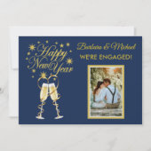 私たちは婚約しました!ハッピー・ニューイヤー・ゴールド・ブルー・フォト 招待状 (正面)