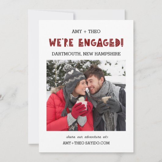 私たちは婚約しました フォト モダン おしゃれ クール エンゲージメント 案内状 (正面)