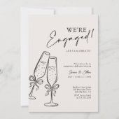 私たちは婚約しました！モダン ブラックボウ カップル チャペルパーティ 招待状 (正面)