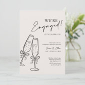 私たちは婚約しました！モダン ブラックボウ カップル チャペルパーティ 招待状 (スタンド正面)