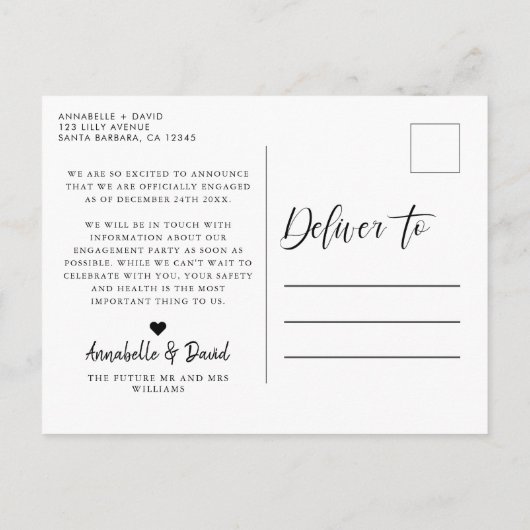 私たちは婚約しました 現代の写真 発表 ポストカード (裏面)