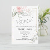 私たちは婚約パーティピンクの婚約したフローラ金ゴールド 招待状 (スタンド正面)