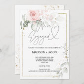 私たちは婚約パーティピンクの婚約したフローラ金ゴールド 招待状 (正面/裏面)