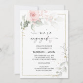 私たちは婚約パーティピンクの婚約した金ゴールドフローラ 招待状 (正面)