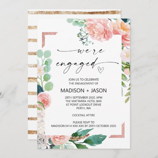 私たちは婚約パーティピン婚約したクフローラ 招待状 (正面/裏面)