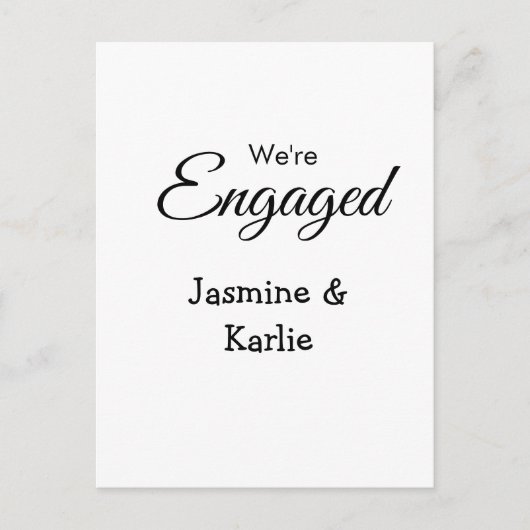 私たちは婚約者カップル名ロマンチックスタイリッシュシンプル ポストカード (正面)