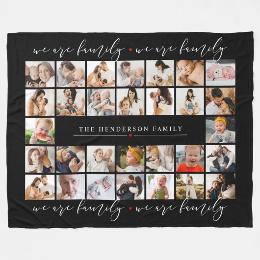 私たちは家族の30写真コラージュと家族の名前 フリースブランケット (正面(横))