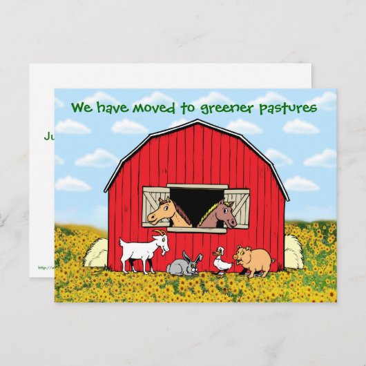 私たちは家畜と一緒に移動した新しいアドレス 案内ポストカード (正面/裏面)