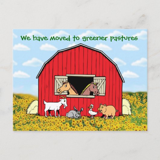 私たちは家畜と一緒に移動した新しいアドレス 案内ポストカード (正面)