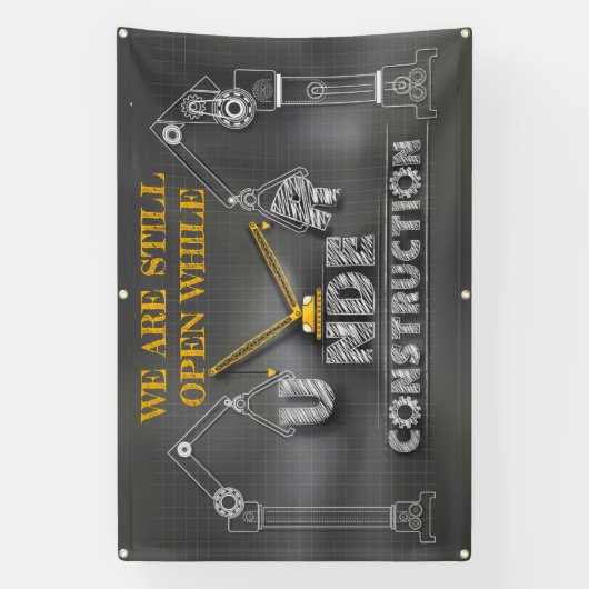 私たちは建築中まだ営業している 横断幕 (縦)