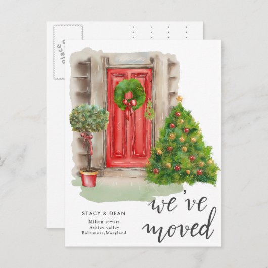私たちは引っ越した |レッドドアクリスマス |新しいアドレス 案内ポストカード (正面/裏面)