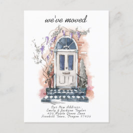 私たちは引っ越しました - モダンな新住所の水彩ドア 案内ポストカード