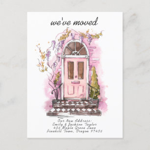 私たちは引っ越しました - モダンな新住所 水彩ドア 案内ポストカード