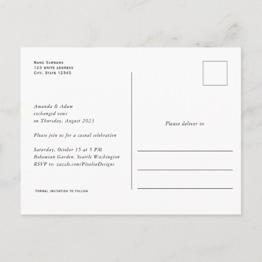 私たちは得結婚したモダンエレガント写真展を開く 案内ポストカード (裏面)