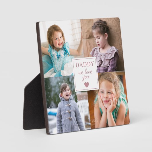 私たちは愛あなたパパのピンクハート4写真コラージュ フォトプラーク (正面)