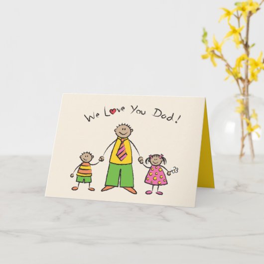 私たちは愛あなたパパ漫画の家族ハッピー父の日 カード (黄色い花)