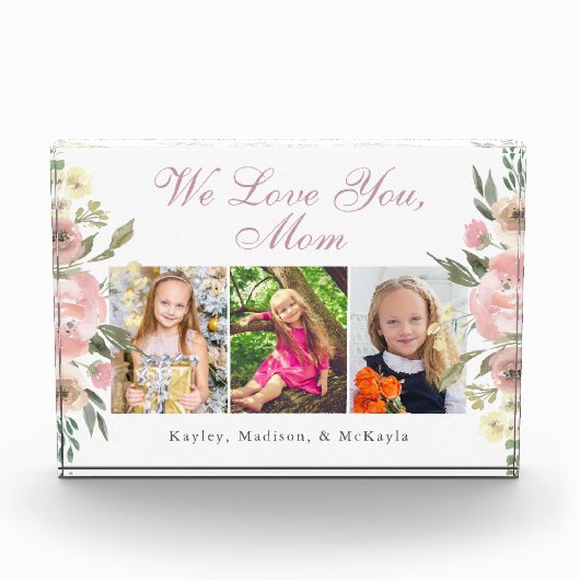 私たちは愛あなたママピンクフローラ母の日3 フォトブロック (正面)