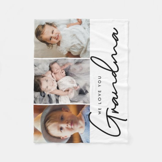 私たちは愛おばあちゃんスクリプト3枚の写真パーソナライズされた フリースブランケット (正面)