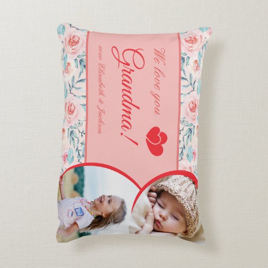 私たちは愛おばあちゃんピンクフローラバレンタインデーの写真 アクセントクッション (裏面(縦))