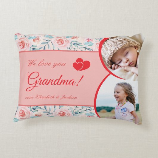 私たちは愛おばあちゃんピンクフローラバレンタインデーの写真 アクセントクッション (裏面)