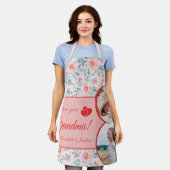 私たちは愛おばあちゃんピンクフローラバレンタインデーの写真 エプロン (着用した状態)