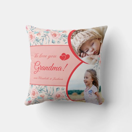 私たちは愛おばあちゃんピンクフローラバレンタインデーの写真 クッション (裏面)