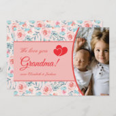 私たちは愛おばあちゃんピンクフローラバレンタインデーの写真 シーズンカード (正面/裏面)