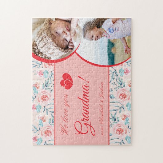 私たちは愛おばあちゃんピンクフローラバレンタインデーの写真 ジグソーパズル (縦)