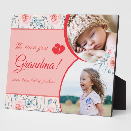 私たちは愛おばあちゃんピンクフローラバレンタインデーの写真 フォトプラーク (側面)